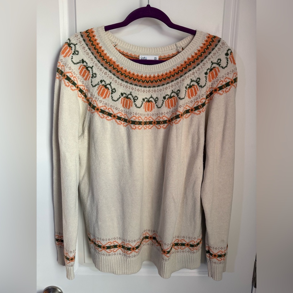 Croft & Barrow Cream Sweater with Pumpkin Design